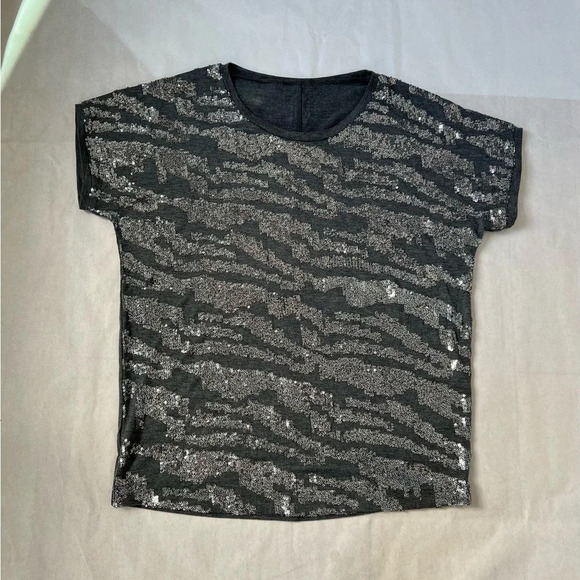 Zebra Sequin One Size Grey & Silver Womens Boxy NYE Top - Picture 5 of 7